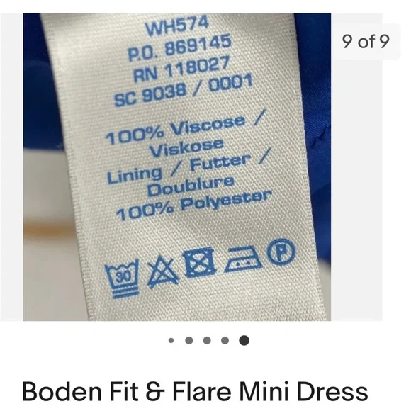 Boden Fit & Flare Mini Dress Allover Leaf Print Blue Dress - Picture 5 of 6